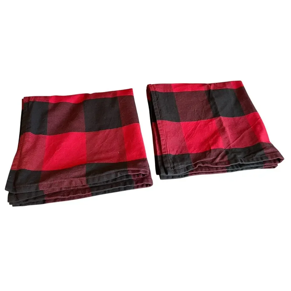 Pottery Barn Holiday Buffalo Plaid Check Pillow Covers Red Black